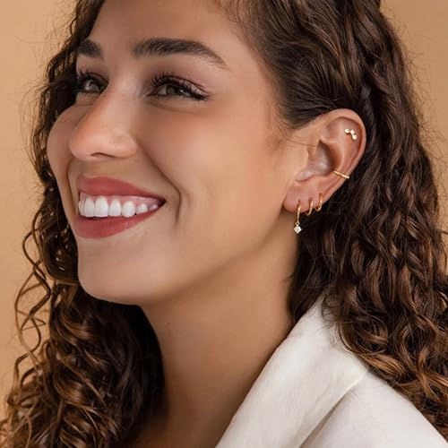 YEEZII Gold Earrings Set for Women, 14K Gold Plated Stud and Cartilage Earring Sets for Multiple Piercing, Hypoallergenic Stackable Small Gold Huggie Hoop Earrings for Women Jewelry - Image 5