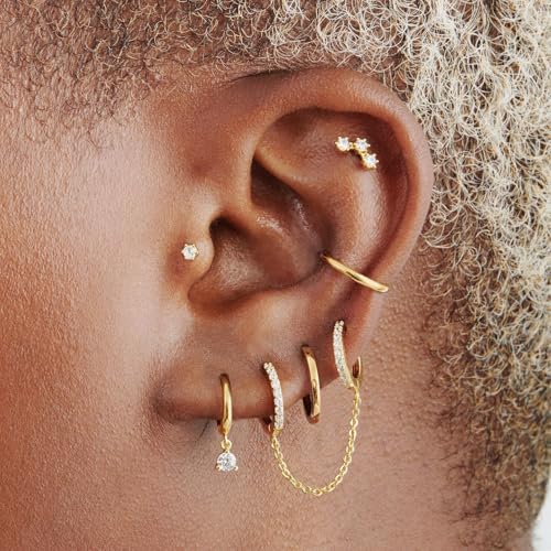 YEEZII Gold Earrings Set for Women, 14K Gold Plated Stud and Cartilage Earring Sets for Multiple Piercing, Hypoallergenic Stackable Small Gold Huggie Hoop Earrings for Women Jewelry - Image 2