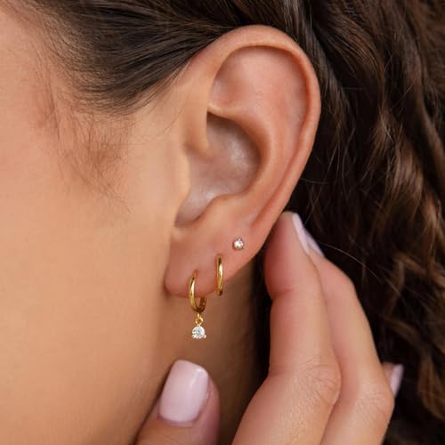 YEEZII Gold Earrings Set for Women, 14K Gold Plated Stud and Cartilage Earring Sets for Multiple Piercing, Hypoallergenic Stackable Small Gold Huggie Hoop Earrings for Women Jewelry - Image 3