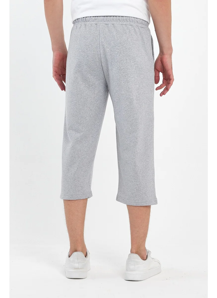 mmetalic Men's Side Pockets Gray Bermuda Below Knee Capri Long Shorts with Adjustable Elastic Waist