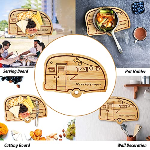 Egoou Happy Camper Bamboo Cutting Board,Retro RV Engraved Camping Cutting Board, Camper Decor RV Gift for Couple,Camping,Housewarming&Party - Image 4