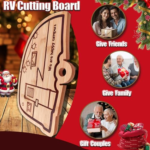 Egoou Happy Camper Bamboo Cutting Board,Retro RV Engraved Camping Cutting Board, Camper Decor RV Gift for Couple,Camping,Housewarming&Party - Image 2