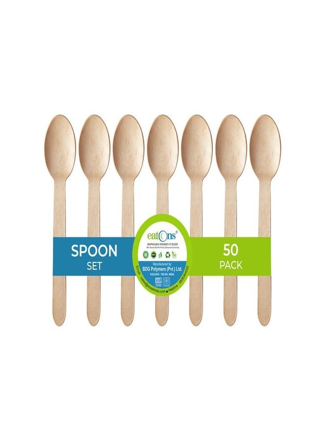 EATONS مجموعة إيتونز من 50 ملعقة خشبية للاستخدام مرة واحدة، مقاس 160 مم، مثالية لأعياد الميلاد، وحفلات الزفاف، والحفلات، والمطاعم، وخدمات الطعام | أدوات مائدة خشبية طبيعية 100% | ملاعق صديقة للبيئة قابلة للتحلل الحيوي - Image 1