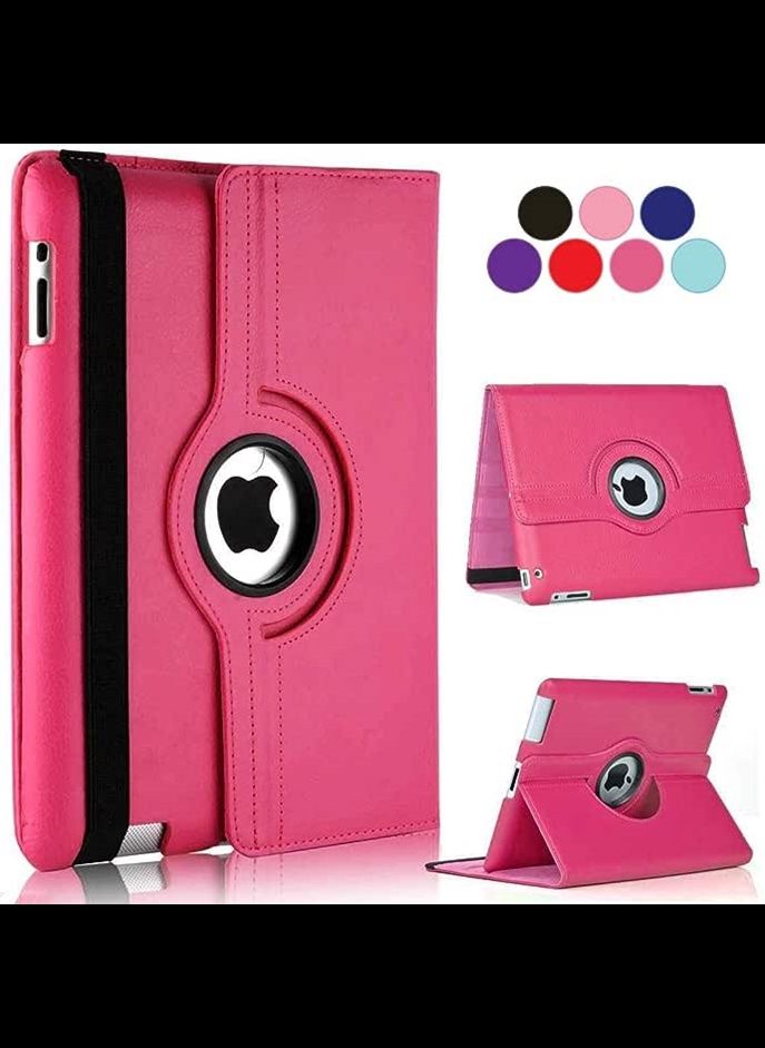 360 Degree Rotating Stand [Auto Sleep/Wake] Folio Leather Smart Cover Case for Apple iPad (iPad Pro 9.7" 2016, Hot Pink)