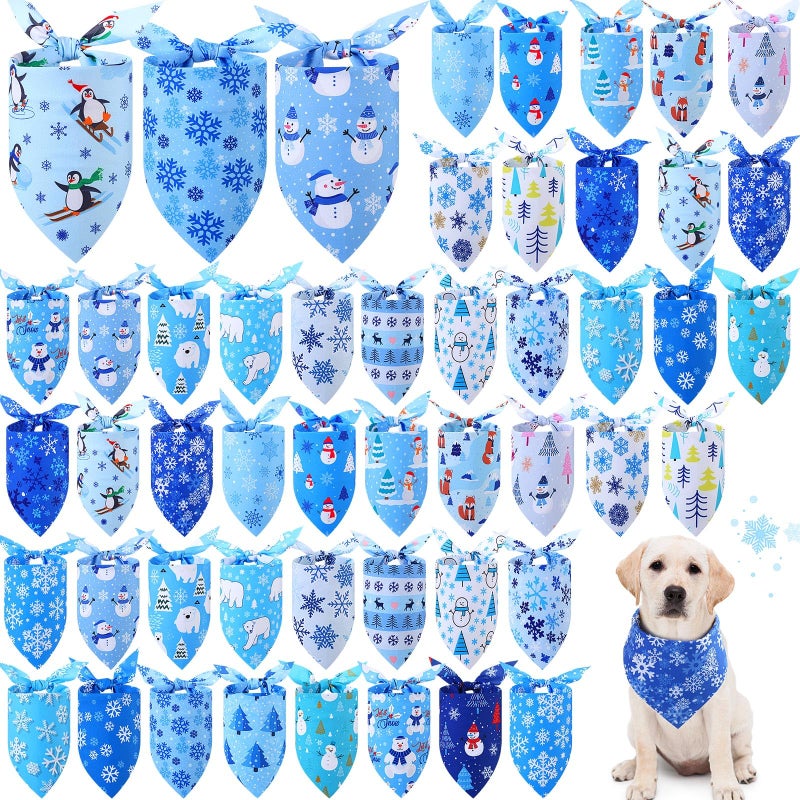 Abbylike 50 Pieces Winter Dog Bandanas Bulk Blue Snowflake Dog Bandanas for Pets Triangle Kerchief Scarf Bibs for Winter Pets Cats Party Costume Accessories 256 x 177 x 177 - Image 2