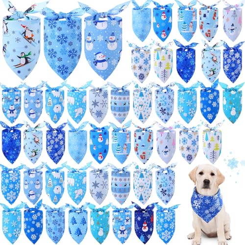 Abbylike 50 Pieces Winter Dog Bandanas Bulk Blue Snowflake Dog Bandanas for Pets Triangle Kerchief Scarf Bibs for Winter Pets Cats Party Costume Accessories 256 x 177 x 177 - Image 1