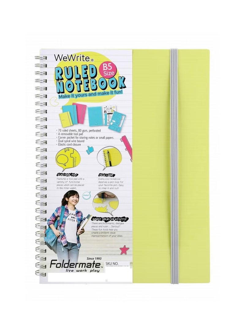 Foldermate 1-Piece B5 Size Spiral Lined Notebook With Elastic Closure 70 Sheets Assorted Colours - Image 3