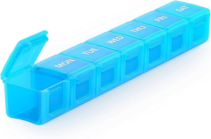 Sukuos Sukuos Extra Large Weekly Pill Organizer, 7 Day Daily Pill Box Case Arthritis Friendly, Silkscreen Printed Medicine Container with Clear Lid for Vitamins, Fish Oils or Supplements (Blue) 