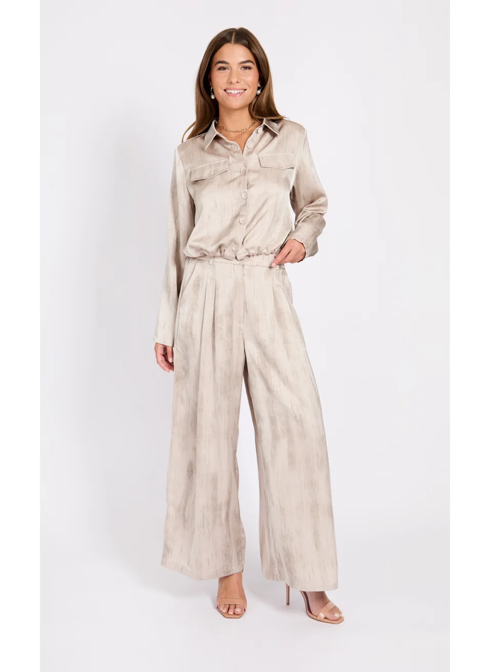 Little Mistress Button Down Oyster Satin Jacket
