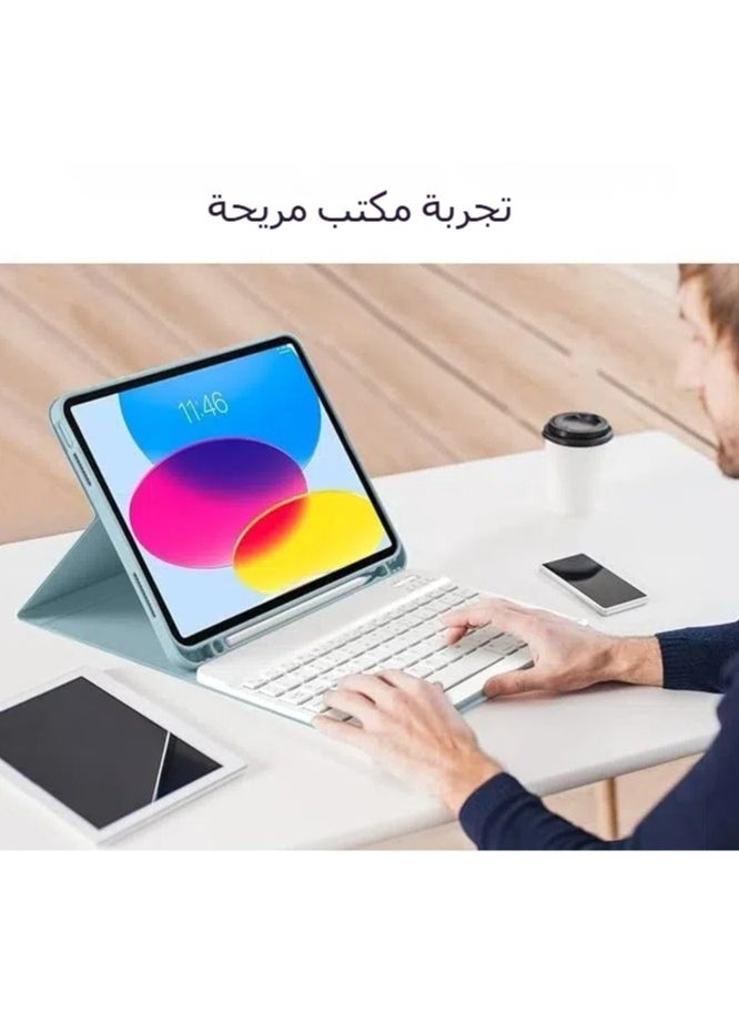 جنرال غلاف لوحة مفاتيح لآيباد الجيل العاشر 10.9 بوصة 2022، مع مكان مدمج لقلم الحماية، تصميم غلاف مغلف بالكامل، مقاوم للانزلاق والخدوش [ملصقات عربية مجانية].  - Image 5