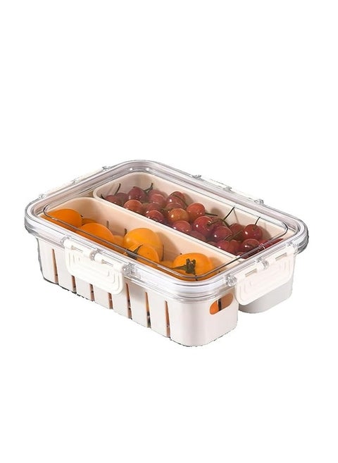 Divided Food Storage Container with Lid, Clear Plastic Fridge Organizer Box with Handle, 2 Compartments