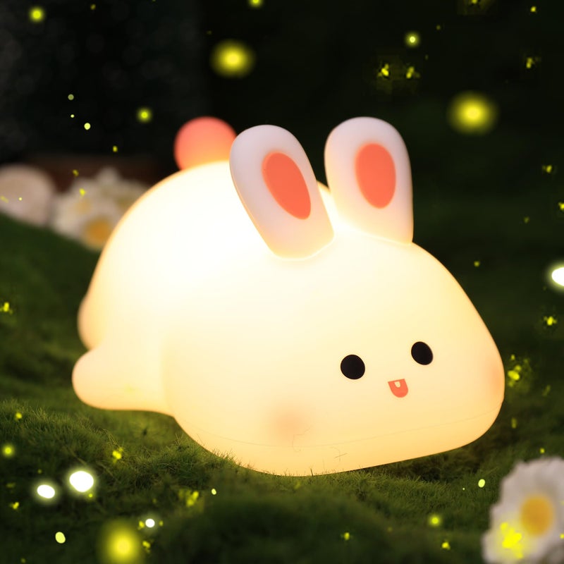 OkiyiD Bunny LampBig Face Rabbit Night Light for Kids Cute Easter Bunny Gifts Kawaii Nursery Bedroom Decor Rechargeable Silicone LED Squishy Night Light - Image 2