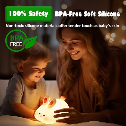OkiyiD Bunny LampBig Face Rabbit Night Light for Kids Cute Easter Bunny Gifts Kawaii Nursery Bedroom Decor Rechargeable Silicone LED Squishy Night Light - Image 3