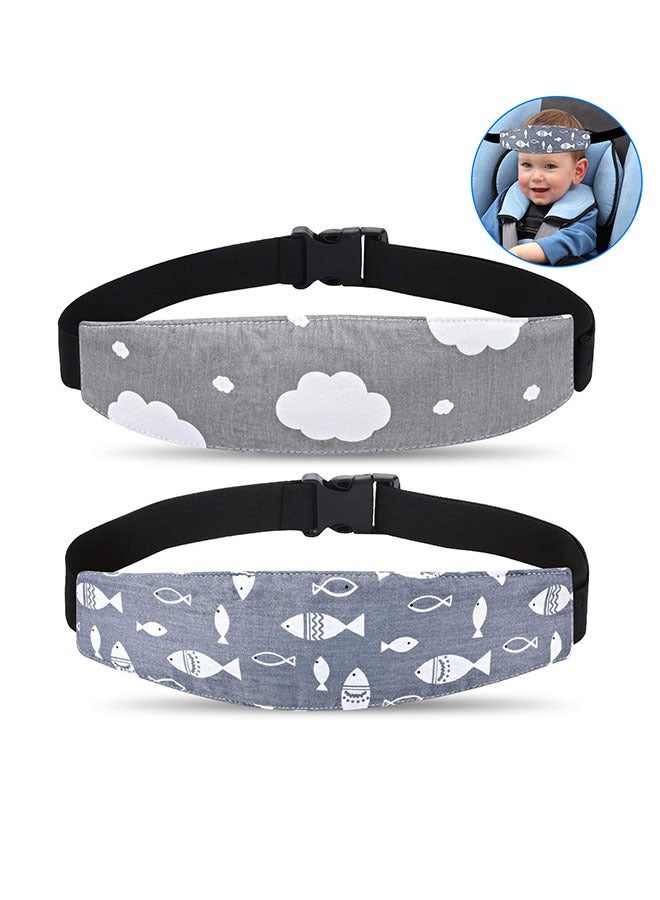 2Pcs Baby Carseat Head Support, Car seat Straps Pillow Support Ban, Stroller Neck Relief Strap Headrest, Slumber Sling Sleep Positioner for Toddler Infants Child Children Kids(Black Cloud + Fish) - Image 1