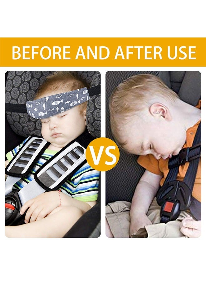 2Pcs Baby Carseat Head Support, Car seat Straps Pillow Support Ban, Stroller Neck Relief Strap Headrest, Slumber Sling Sleep Positioner for Toddler Infants Child Children Kids(Black Cloud + Fish) - Image 3