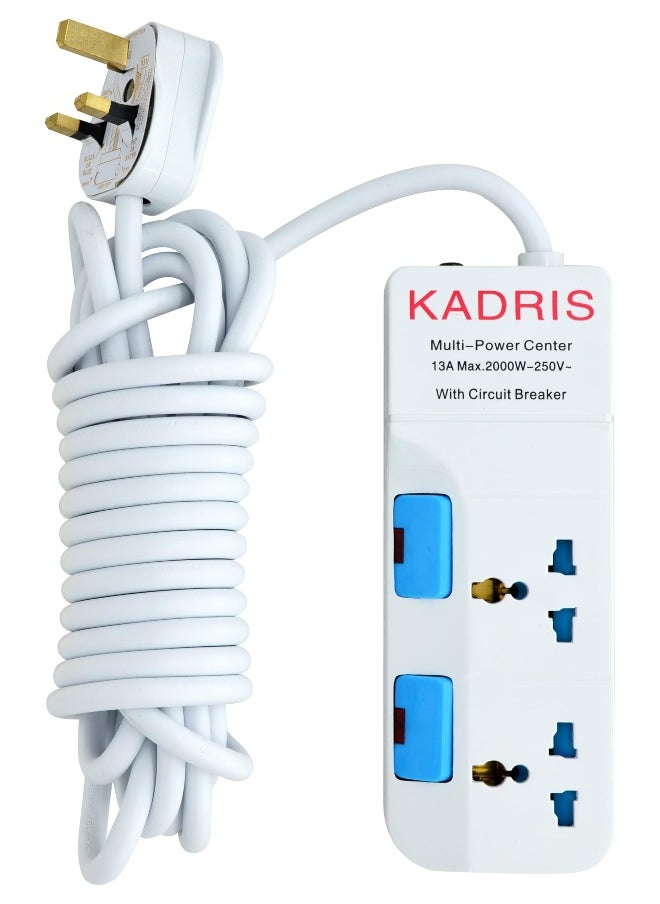 KADRIS - Power Strips 812 Heavy Duty Extension Cord with 2 way Outlets with individual switch, Charging Socket with 5 yard Heat resistant  Extension Cord (White) - Image 1