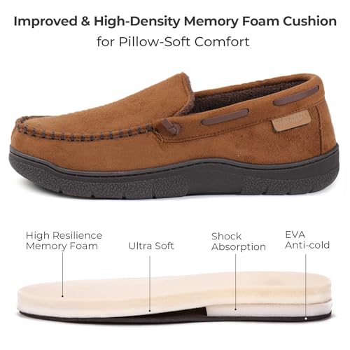 Zigzagger Men's Moccasin Slippers Memory Foam House Shoes, Indoor and Outdoor Warm Loafer Slippers, Camel, 12 M US - Image 5
