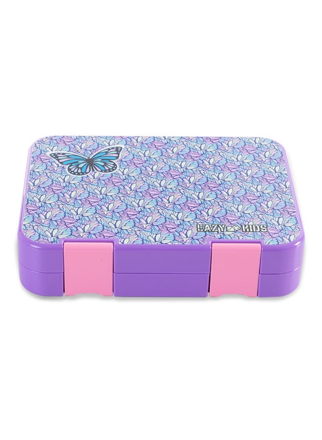 Eazy Kids Eazy Kids 6 & 4 Convertible Bento Lunch Box w/ Steel Spoon & Fork Set and Alphabets Sticker - Butterfly Purple - Image 5