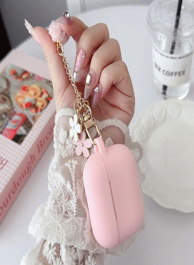 OTOPO Cute Pink Case for Airpods Pro 2nd/1st Generation Cover for Girl Women with Pom pom Flower Keychain & Cleaner Kit, Soft Silicone Protective Skin for Airpods Pro 2/1 Gen 2019/2023/2022, Pink - Image 2