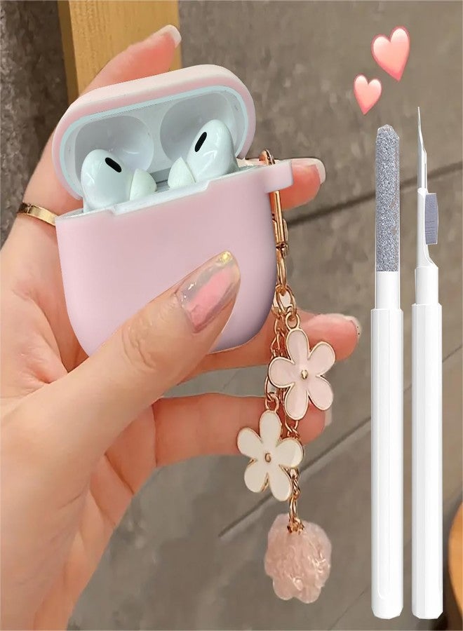 OTOPO Cute Pink Case for Airpods Pro 2nd/1st Generation Cover for Girl Women with Pom pom Flower Keychain & Cleaner Kit, Soft Silicone Protective Skin for Airpods Pro 2/1 Gen 2019/2023/2022, Pink - Image 1