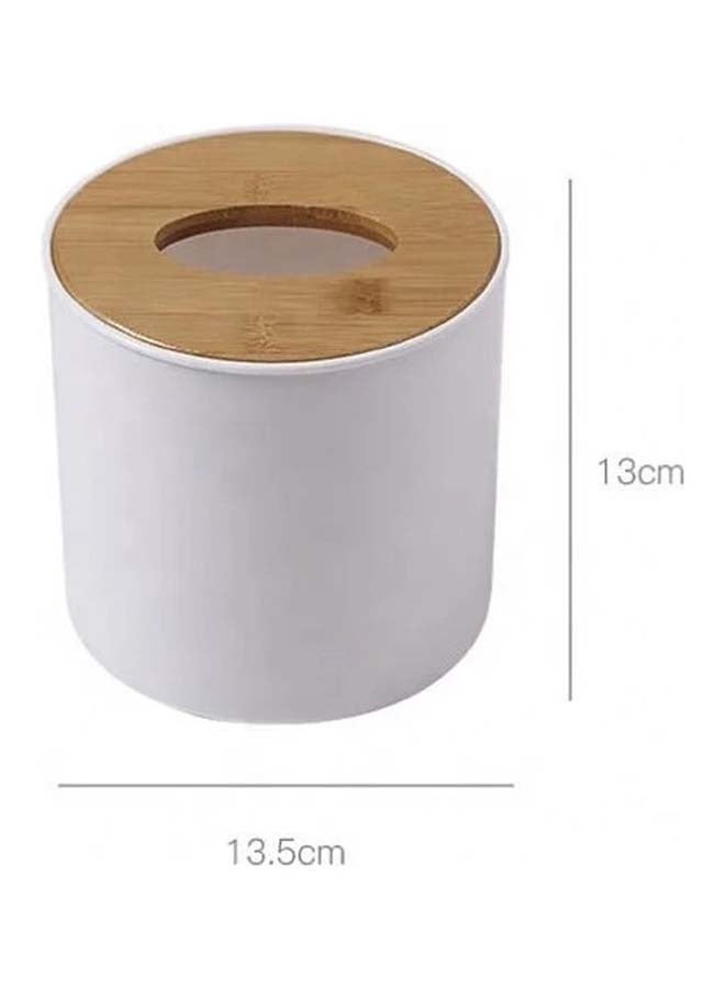Round Woody Tissue Box Brown/White 13cm - Image 2