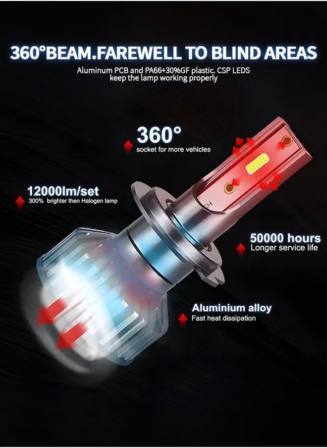 Generic 2 Pack H7 LED Headlight Bulbs 360° Adjustable High and Low Beam Conversion Kit 6500K Bright White LED Super Bright Replacement Plug-N-Play  - Image 3