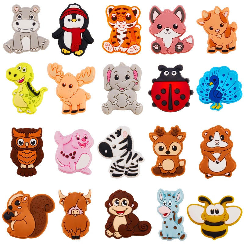 Ebristar Silicone Focal Beads 20 Pcs Cute Animals Focal Beads for Pens Characters Silicone Charm Beads Accessory Kit for Beaded Pens Keychain Making DIY Handmade Crafts - Image 3