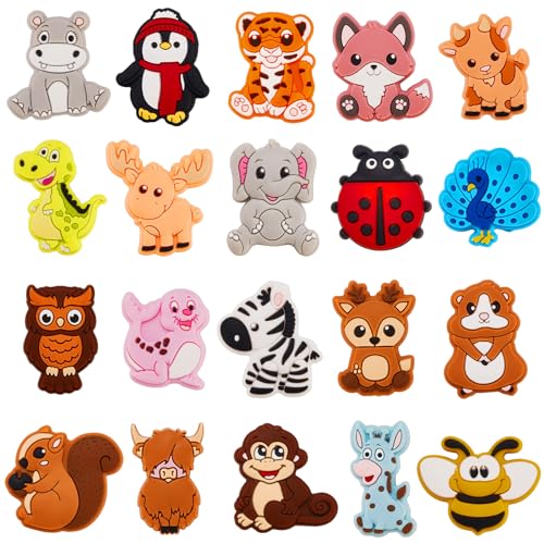 Ebristar Silicone Focal Beads 20 Pcs Cute Animals Focal Beads for Pens Characters Silicone Charm Beads Accessory Kit for Beaded Pens Keychain Making DIY Handmade Crafts - Image 1