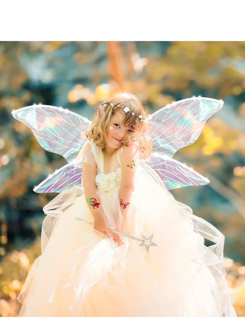 Zikra Fairy Wings Costume Set for Girls, Shiny Transparent Butterfly Wand, Headband Women Birthday Dress Up - Image 3