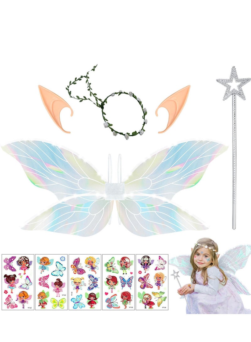 Zikra Fairy Wings Costume Set for Girls, Shiny Transparent Butterfly Wand, Headband Women Birthday Dress Up - Image 1