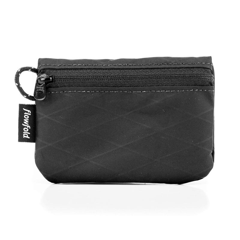 Flowfold Recycled Fabric Mini Zipper Pouch Water Repellent Small Pouch Wallet & Card Pouch for Keys, ID, Coins & AirPods Case Made in USA (Black, Recycled Material) - Image 1