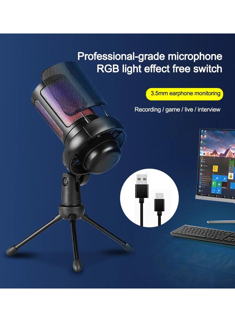 EzzySo - ميكروفون USB للألعاب للكمبيوتر الشخصي PS5، ميكروفون ألعاب للكمبيوتر Mac، ميكروفون مكثف مع تحكم سريع في الألوان RGB لتسجيل البث المباشر، ومقاطع الفيديو Twitch Snapchat Podcasts - Image 1