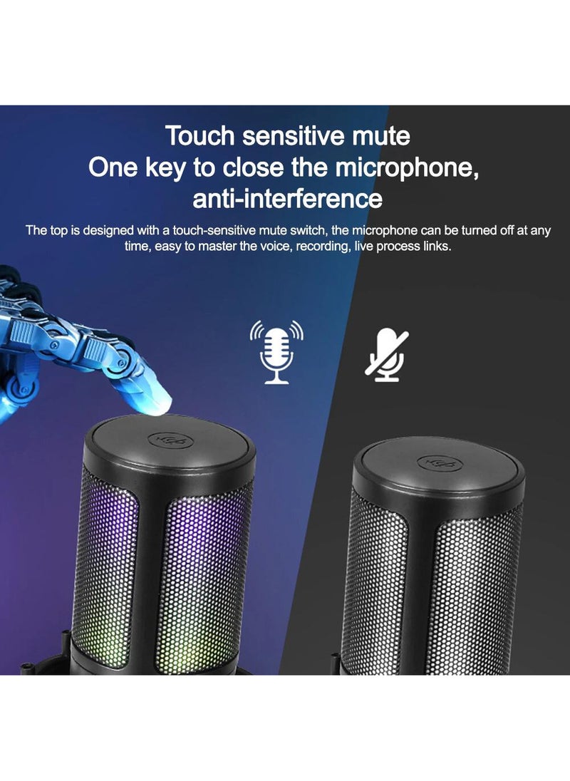 EzzySo - ميكروفون USB للألعاب للكمبيوتر الشخصي PS5، ميكروفون ألعاب للكمبيوتر Mac، ميكروفون مكثف مع تحكم سريع في الألوان RGB لتسجيل البث المباشر، ومقاطع الفيديو Twitch Snapchat Podcasts - Image 1