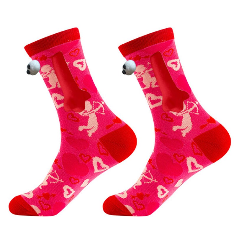 2024 Popular Valentine'S Day Couple Heart Magnet Magnet Holding Hand Socks Mid-Calf Socks Breathable - Image 5