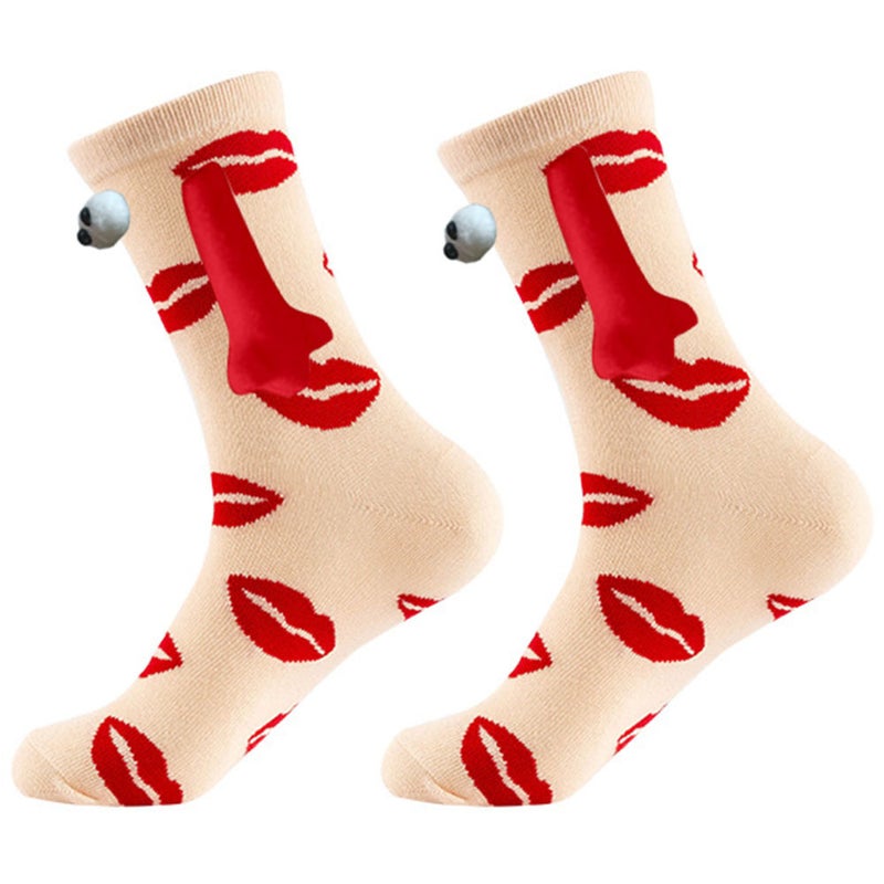 2024 Popular Valentine'S Day Couple Heart Magnet Magnet Holding Hand Socks Mid-Calf Socks Breathable - Image 3