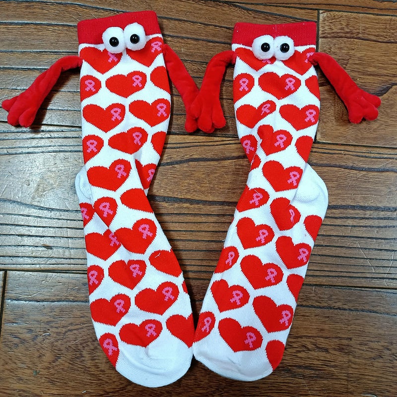 2024 Popular Valentine'S Day Couple Heart Magnet Magnet Holding Hand Socks Mid-Calf Socks Breathable - Image 1