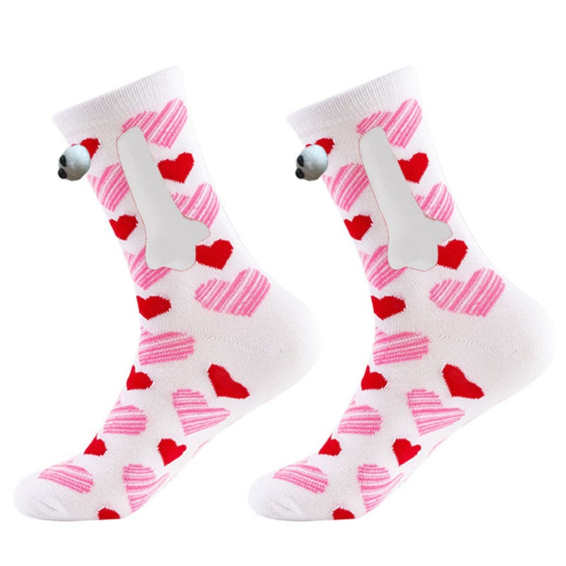 2024 Popular Valentine'S Day Couple Heart Magnet Magnet Holding Hand Socks Mid-Calf Socks Breathable - Image 4