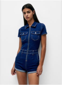 Denim playsuit with zip