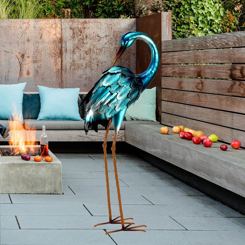 chisheen Crane Garden Statues, Metal Garden Crane Outdoor, Blue Heron Sculpture Metal Yard Art, Large Heron Decoy, Bird Statues, Lawn Ornaments for Backyard Pond Patio Porch Outside Decorations - Image 4