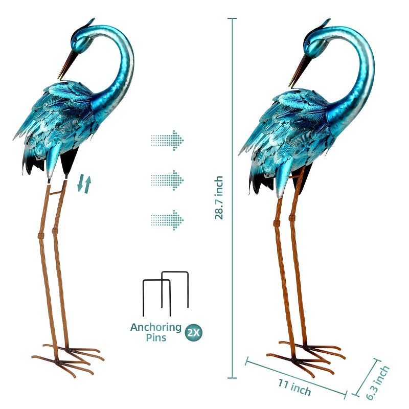 chisheen Crane Garden Statues, Metal Garden Crane Outdoor, Blue Heron Sculpture Metal Yard Art, Large Heron Decoy, Bird Statues, Lawn Ornaments for Backyard Pond Patio Porch Outside Decorations - Image 2