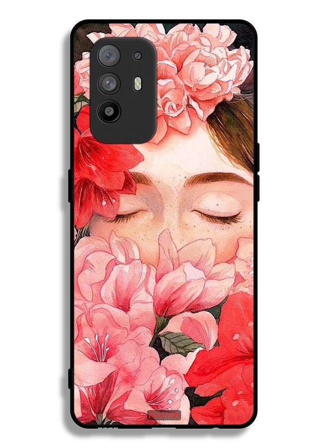 Tolwak Oppo F19 Pro Plus 5G Protective Case Cover Girl Face Hide In Flowers Art - Image 2