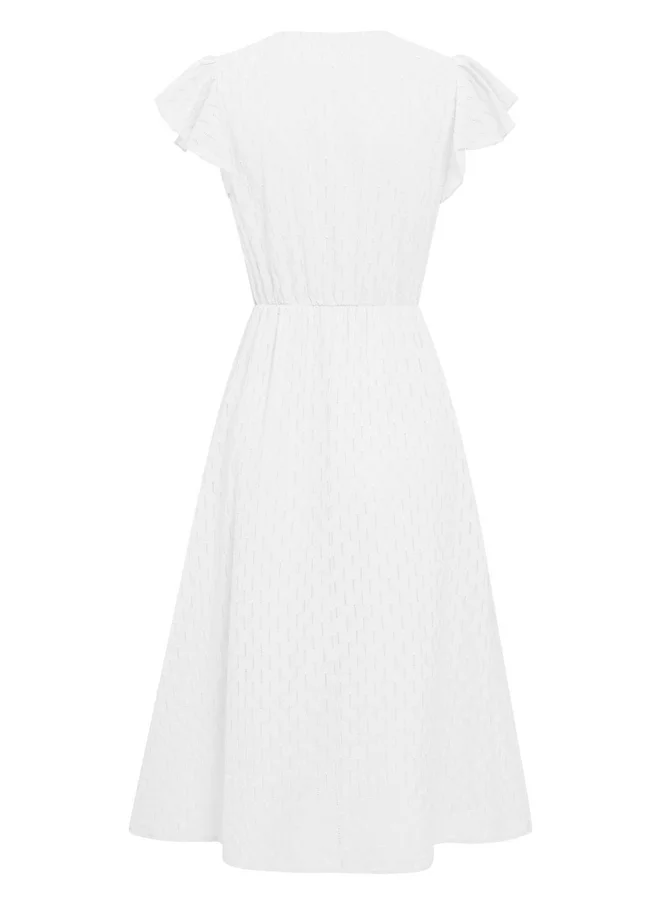 تايك تو Take Two Casual White Solid Ruffle Sleeve V Neck Midi Dress