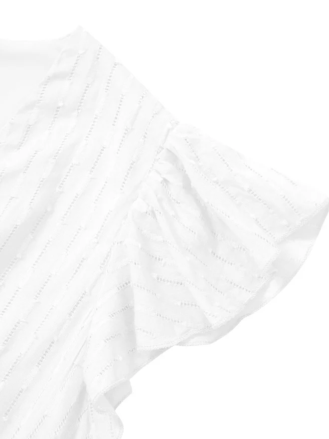 تايك تو Take Two Casual White Solid Ruffle Sleeve V Neck Midi Dress