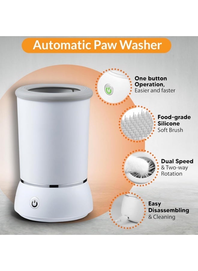 منظف ​​أقدام الحيوانات الأليفة الأوتوماتيكي للكلاب - كوب غسيل أقدام كهربائي محمول بشعيرات سيليكون ناعمة ومنشفة من الألياف الدقيقة لسهولة التنظيف - مثالي للحيوانات الأليفة (أبيض، مقاس واحد) - Image 3