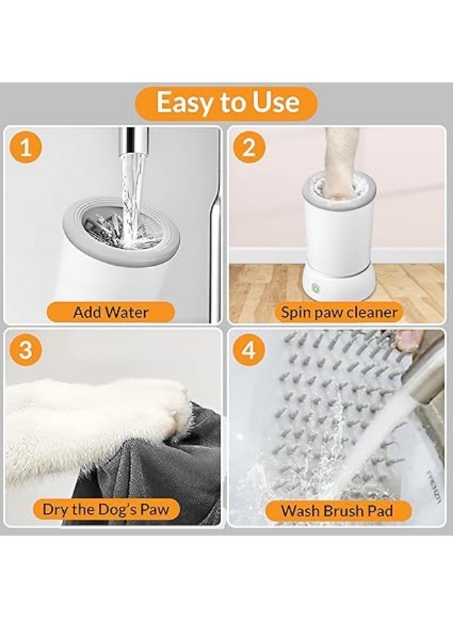منظف ​​أقدام الحيوانات الأليفة الأوتوماتيكي للكلاب - كوب غسيل أقدام كهربائي محمول بشعيرات سيليكون ناعمة ومنشفة من الألياف الدقيقة لسهولة التنظيف - مثالي للحيوانات الأليفة (أبيض، مقاس واحد) - Image 4