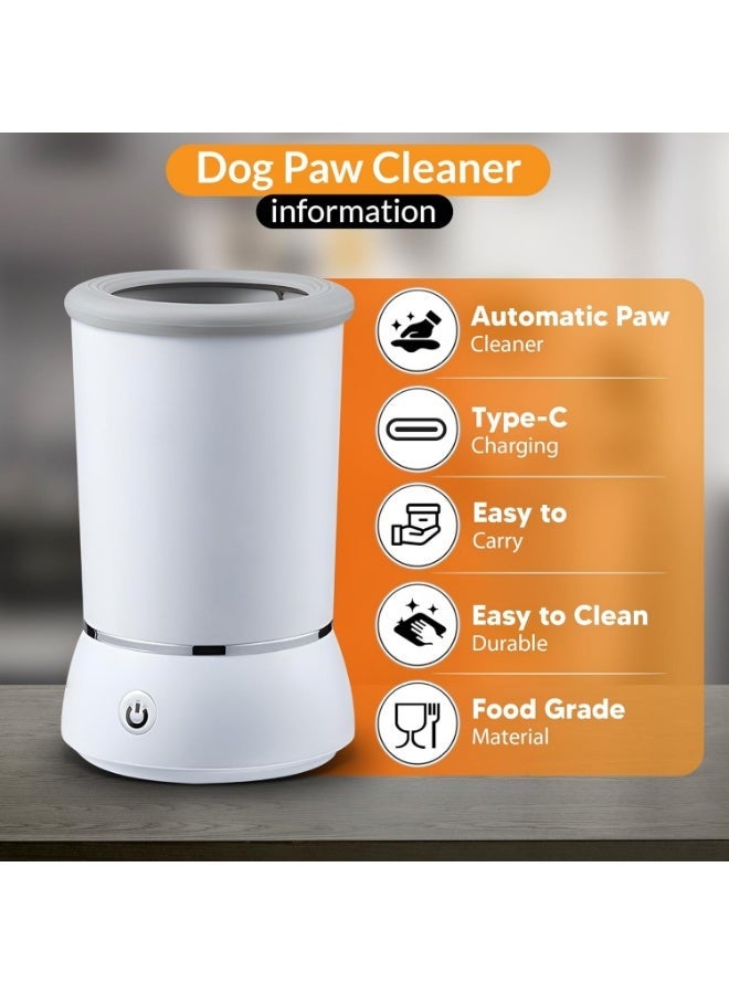منظف ​​أقدام الحيوانات الأليفة الأوتوماتيكي للكلاب - كوب غسيل أقدام كهربائي محمول بشعيرات سيليكون ناعمة ومنشفة من الألياف الدقيقة لسهولة التنظيف - مثالي للحيوانات الأليفة (أبيض، مقاس واحد) - Image 2