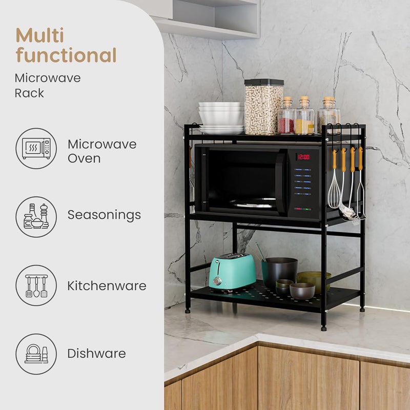 MY ARMOR 3-Tier Metal Microwave Oven Stand, Storage Organizer for Kitchen Counter, Utensils Organizer for Kitchen, Shelf Dish Kitchen Rack for Home & Kitchen Appliances, Black - Image 3