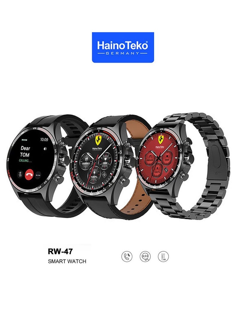 Haino Teko - Haino Teko Germany RW47 Round Shape AMOLED Display Smart Watch With 3 Pair Straps and Wireless Charger For Men's Black - Image 1