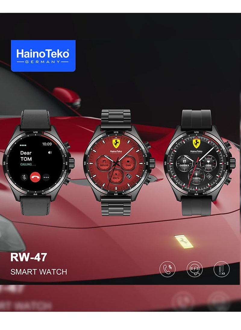 Haino Teko - Haino Teko Germany RW47 Round Shape AMOLED Display Smart Watch With 3 Pair Straps and Wireless Charger For Men's Black - Image 1