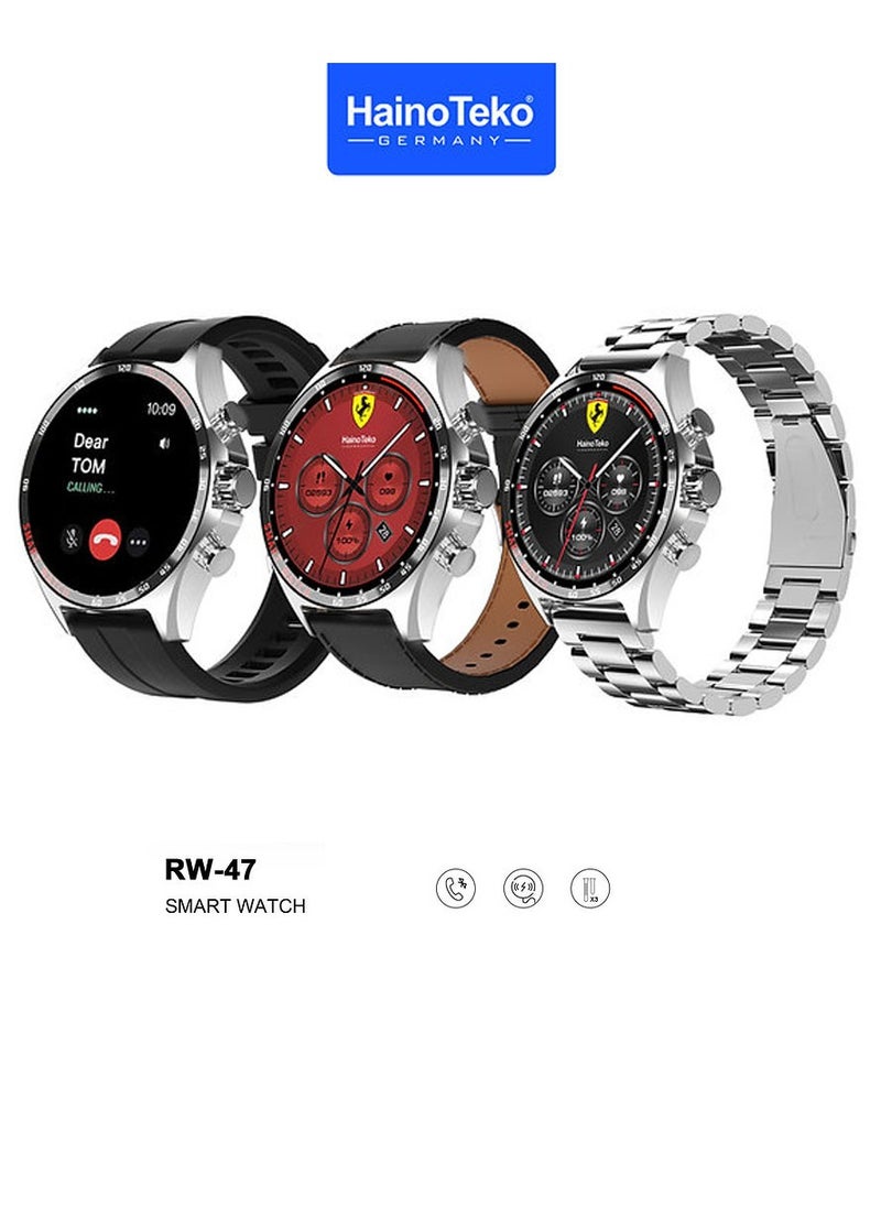Haino Teko - Haino Teko Germany RW47 Round Shape AMOLED Display Smart Watch With 3 Pair Straps and Wireless Charger For Men's Black - Image 1